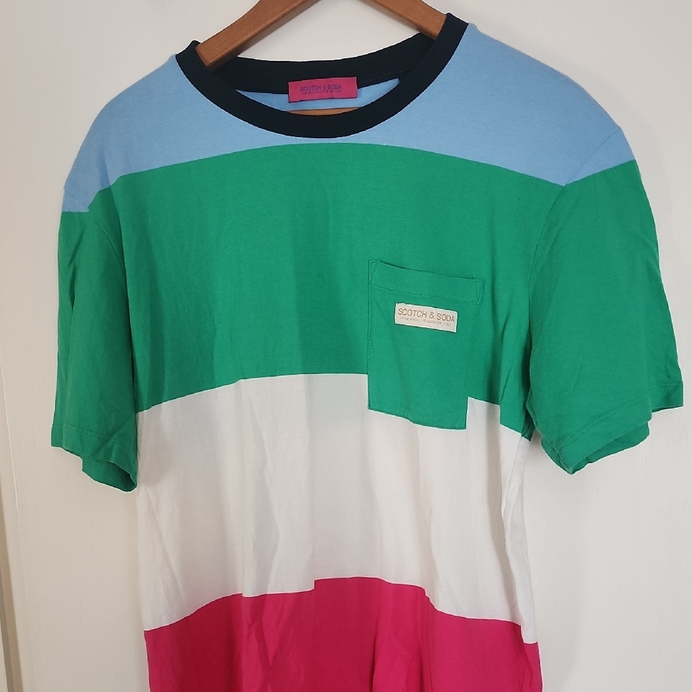 Scotch & Soda Large Color Block Pocket T-Shirt Pe… - image 1